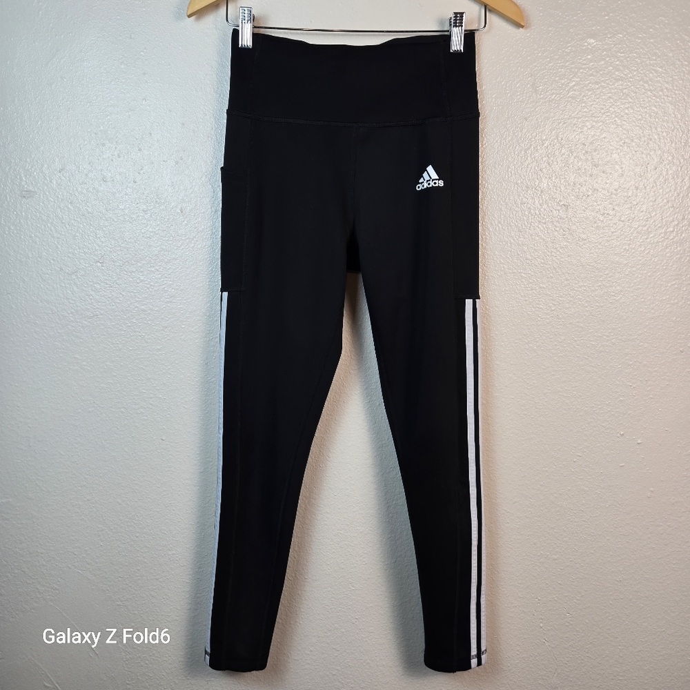 Adidas Women’s Black‎ AEROREADY High Rise Pocket Leggings Small 3-Stripes